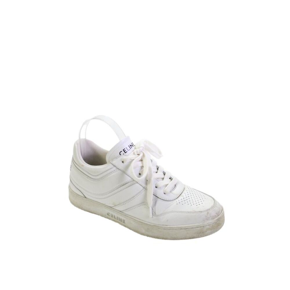 Celine Womens Leather Low-Top Trainer Sneakers White Size 7